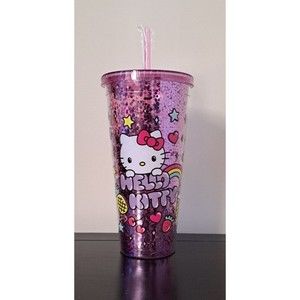 New Sanrio Hello Kitty Pink with Sparkles Travel Cup with Straw 32 Ounces (OZ)